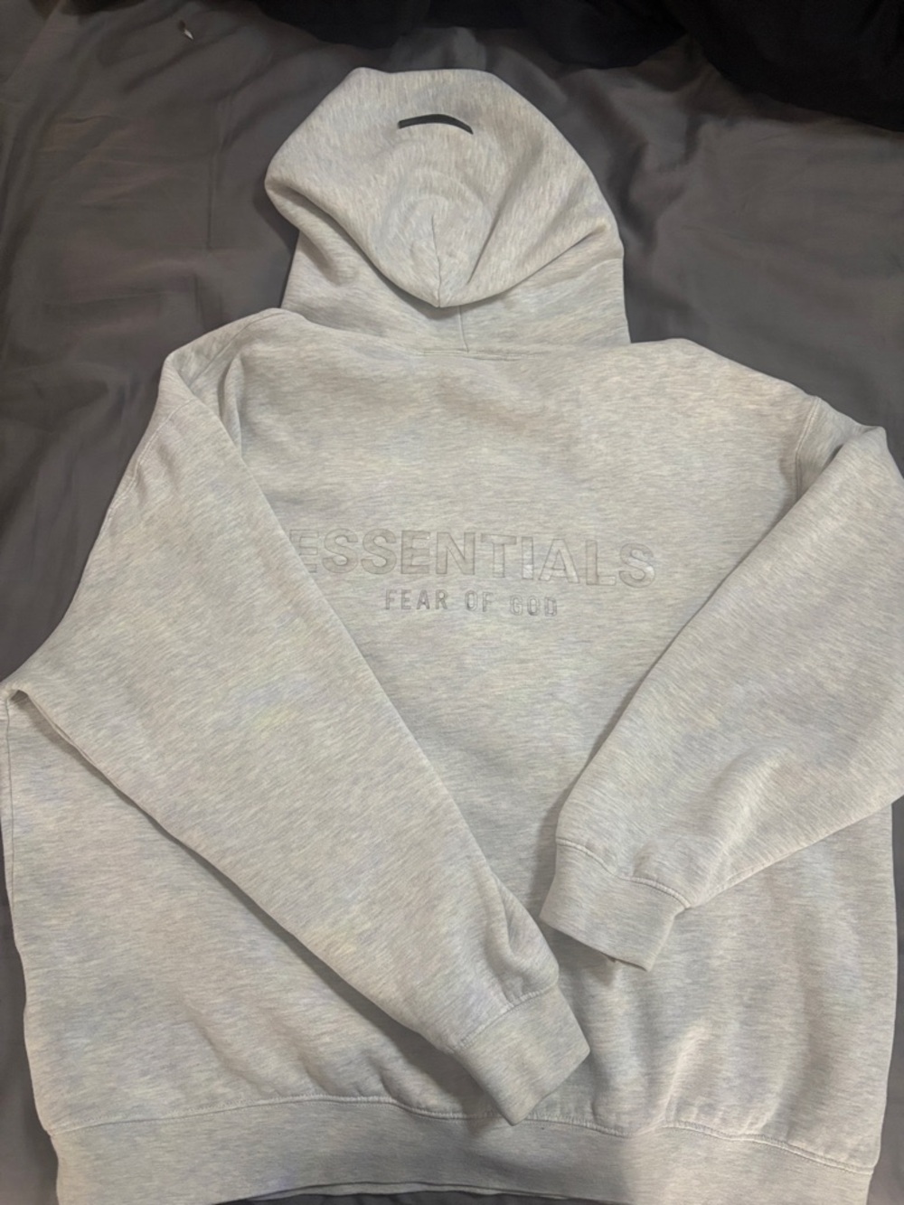 Essentials Heather Light Gray Embossed Logo Hoodie